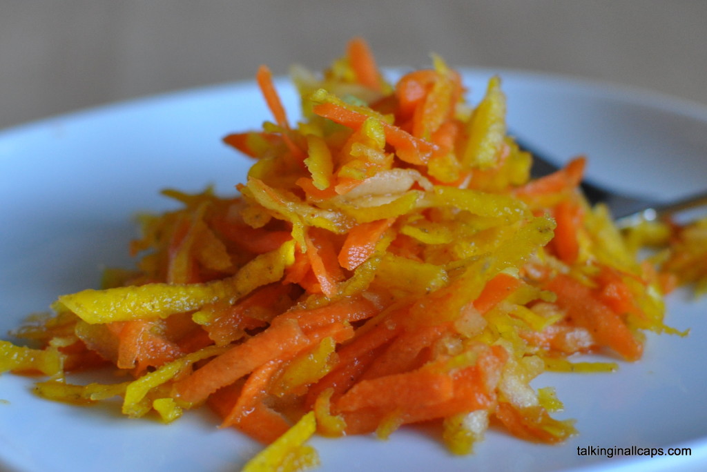 Shredded Yellow Beet, Carrot and Apple Salad with Ginger Orange Dressing