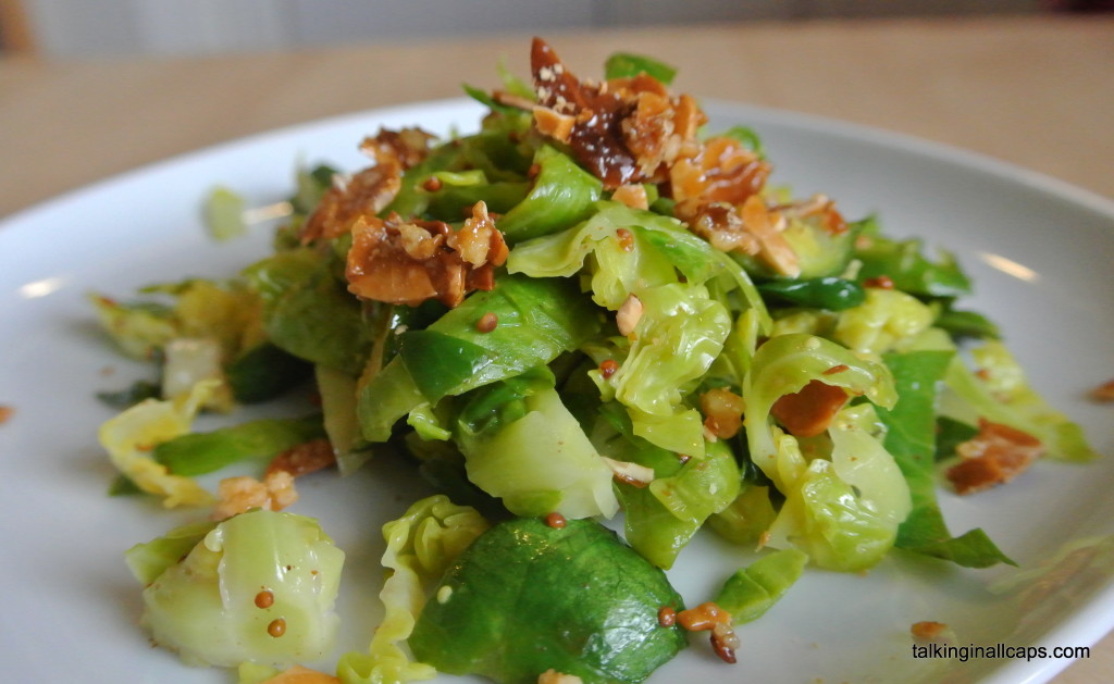 Brussels Sprout Coleslaw with Candied Nuts