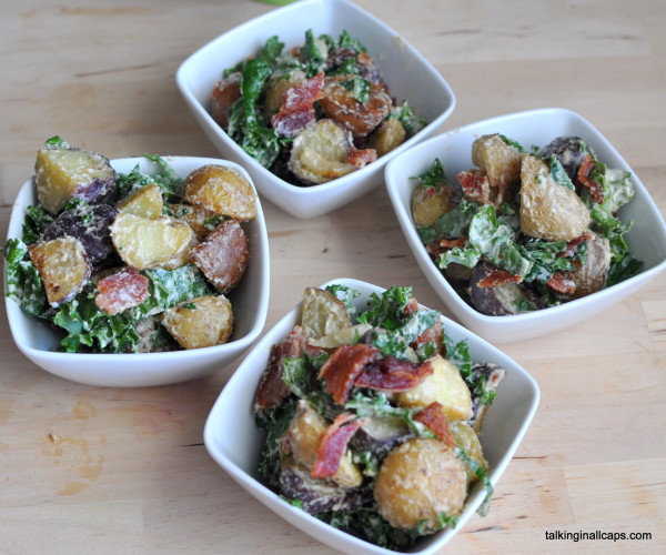 Bacon, Kale and Roasted Potato Salad with Tahini Dressing