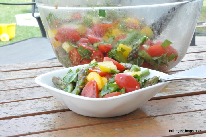 Raw Asparagus, Tomato and Basil Salad with a Grainy Mustard Dressing