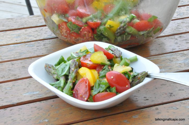 Raw Asparagus, Tomato and Basil Salad with a Grainy Mustard Dressing