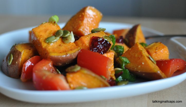 Roasted Sweet Potato and Cranberry Salad - talkinginallcaps.com