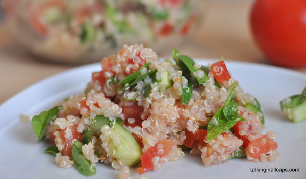 Quinoa Tabbouleh Salad  - 12 Great Salads to Take to a Potluck or Feed a Big Group - talkinginallcaps.com