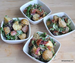 Bacon, Kale and Roasted Potato Salad with Tahini Dressing